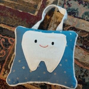 Tooth Fairy Decorative Pillow Hanging - Blue & White With Pocket